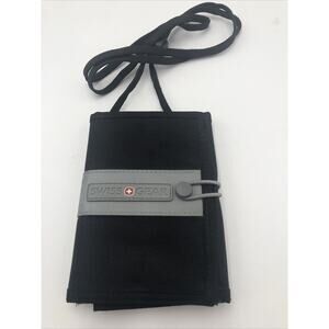 Swiss Gear nylon Black Soft Trifold Wallet W/Strap Passport Case